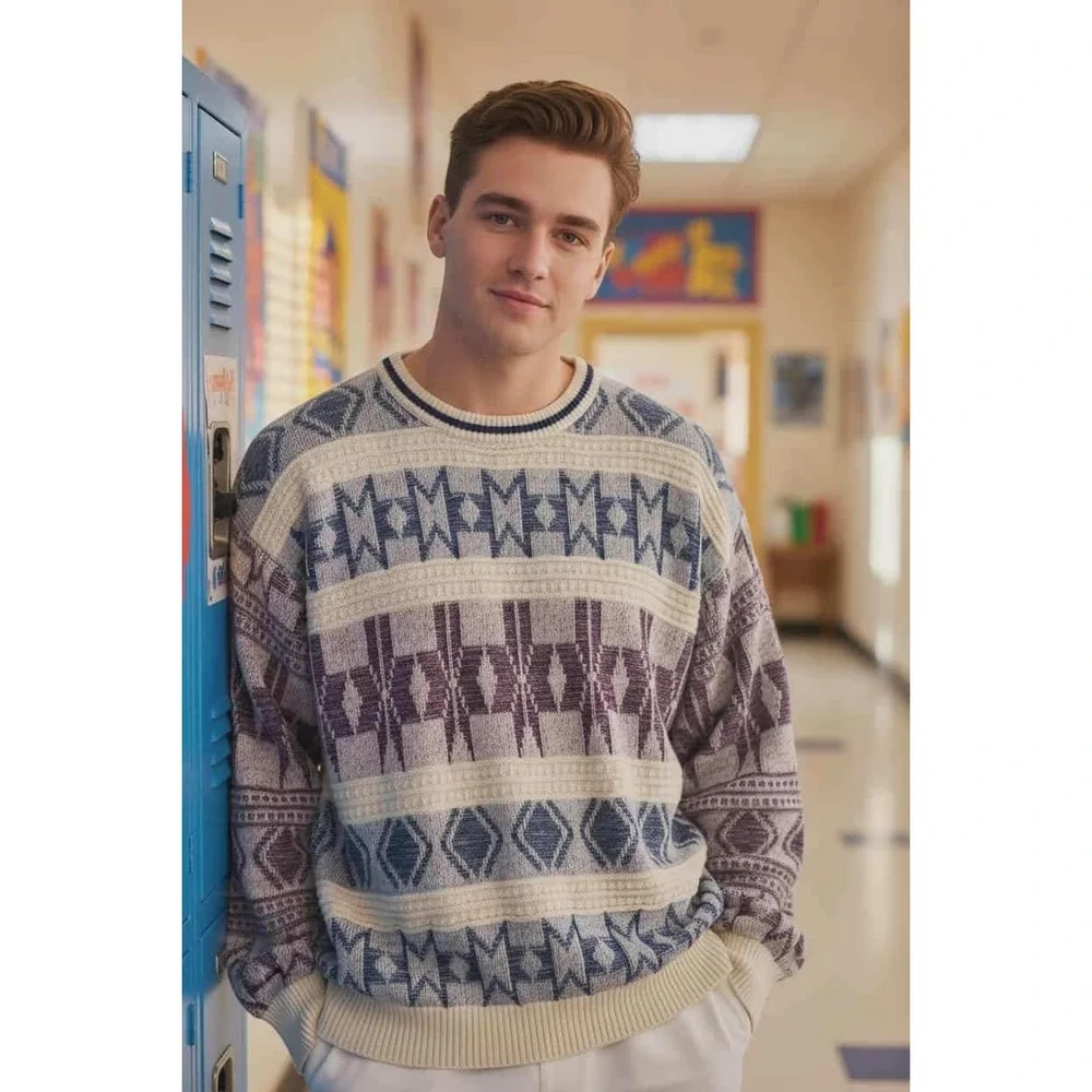 Vtg 90s Botany500 Professorcore Sweater Mens Large Grandpacore Abstract Knit